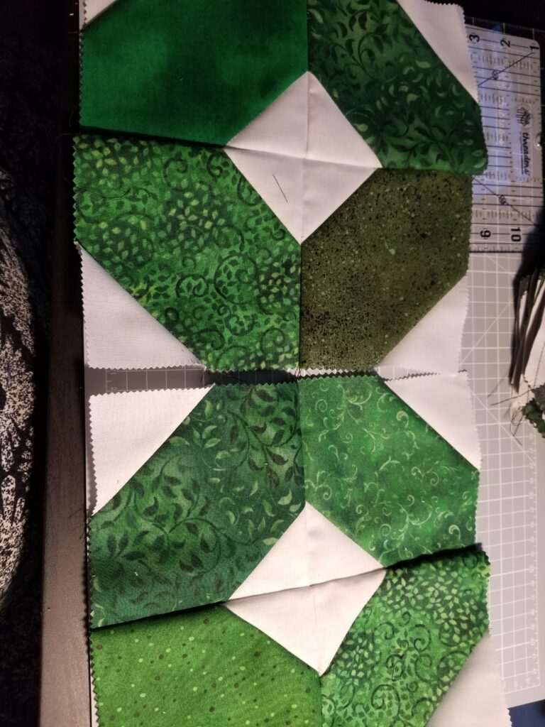 Green and White blocks sewn together