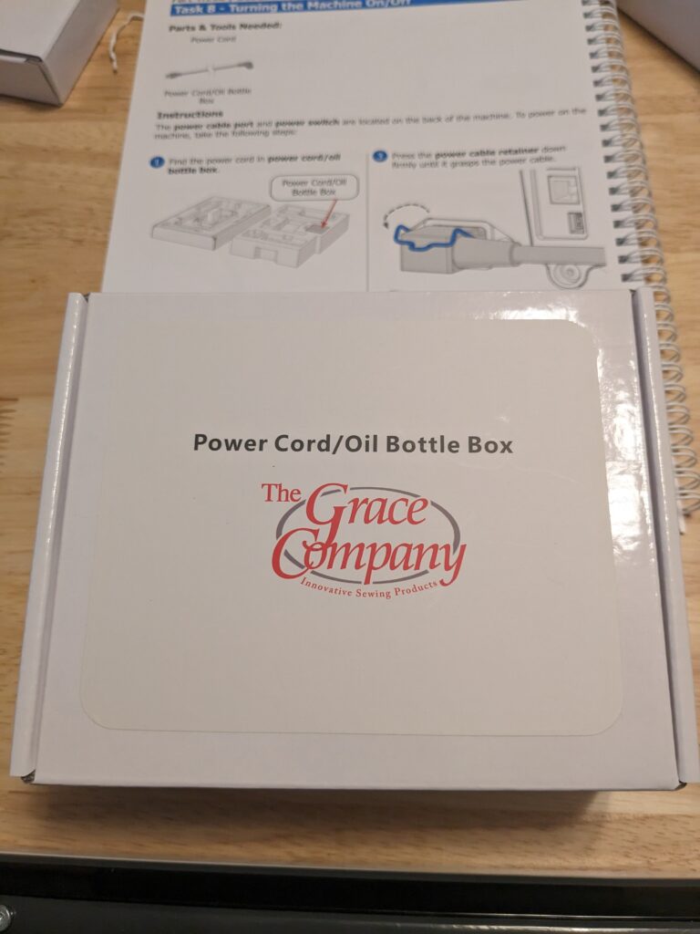 The power cord/oil bottle box for the 19x Elite.