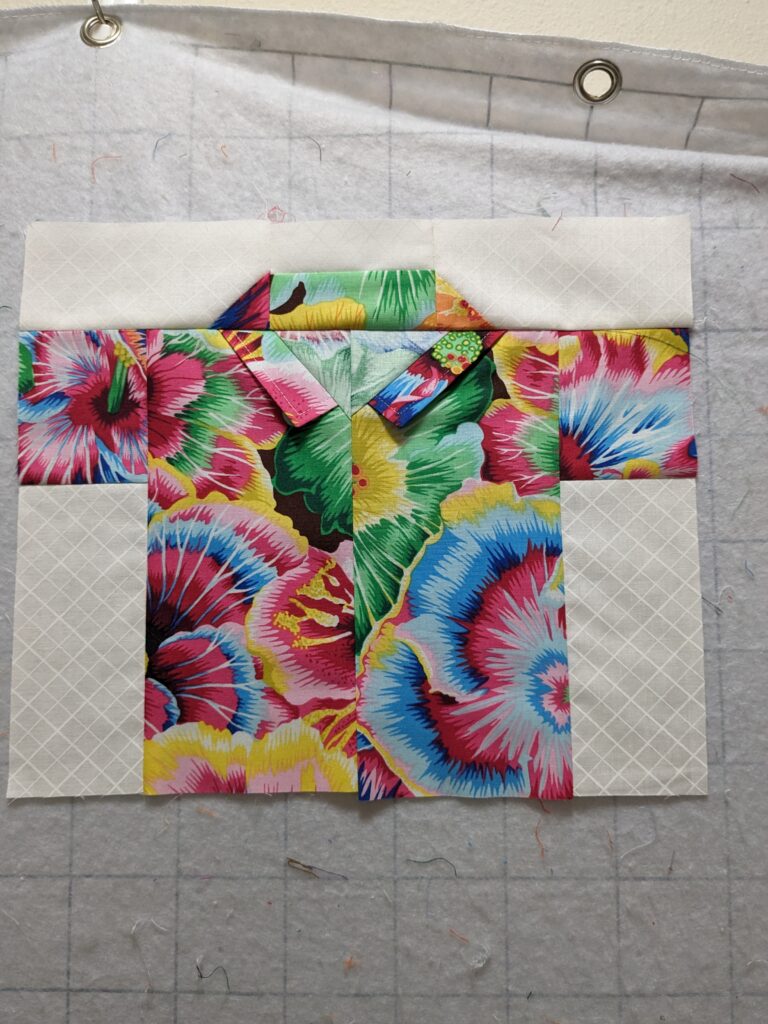 One of the Hawaiian shirt blocks made out of Kaffe Fassett fabric.