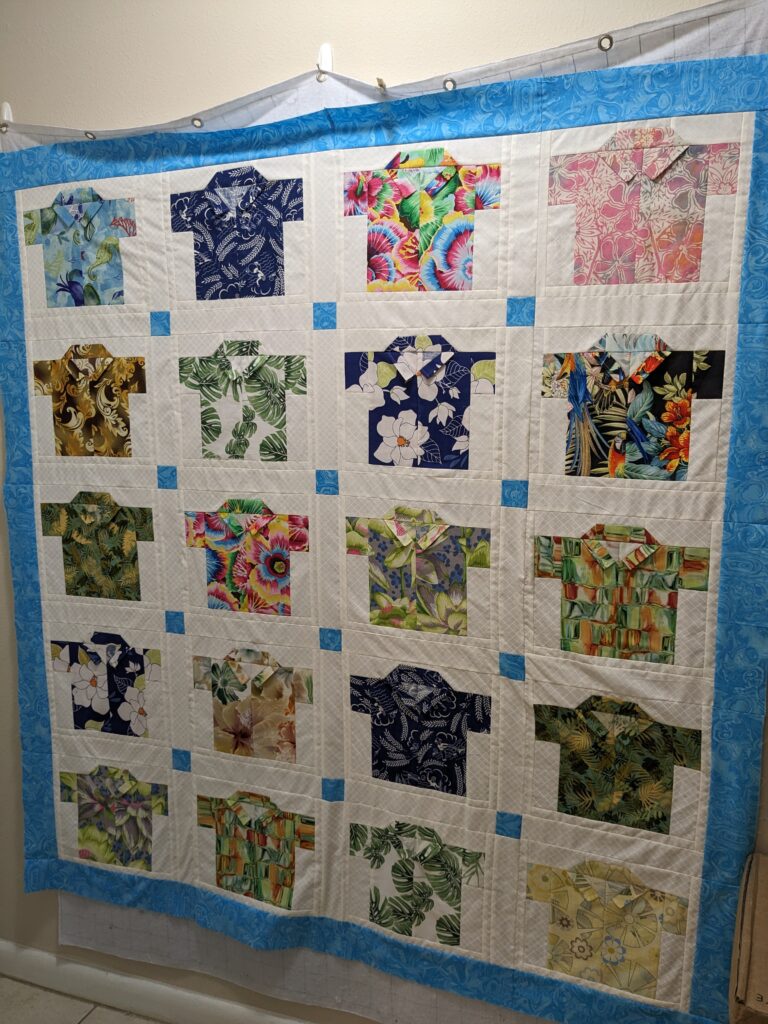 The completed quilt top hung from my design wall.