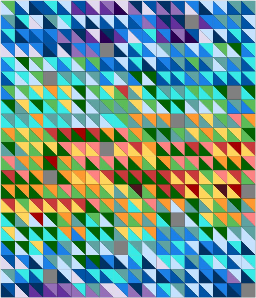 Temperature quilt using half square triangles.