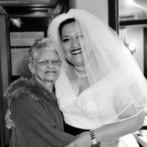 Black and white photo of my mother and I on my wedding day, May 15, 2013.